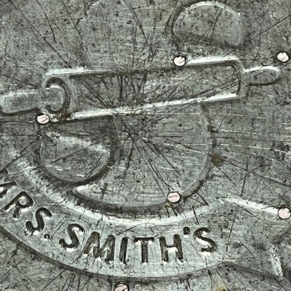 VTG Embossed Mrs Smith's Mello-Rich Pie Plate Pan Tin Rolling Pin 9.5" - Picture 3 of 9